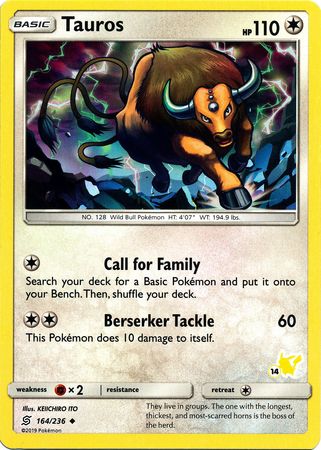 Tauros (164/236) (Pikachu Stamp #14) [Battle Academy 2020] | Cracking-Singles