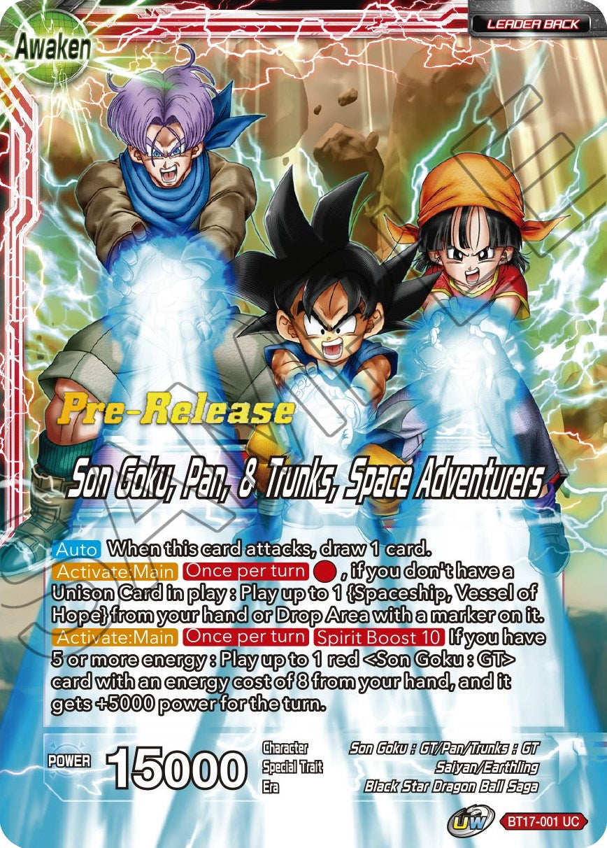 Son Goku // Son Goku, Pan, and Trunks, Space Adventurers (BT17-001) [Ultimate Squad Prerelease Promos] | Cracking-Singles