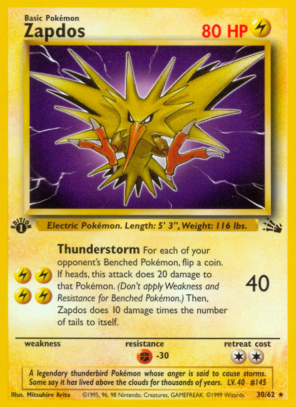 Zapdos (30/62) [Fossil 1st Edition] | Cracking-Singles