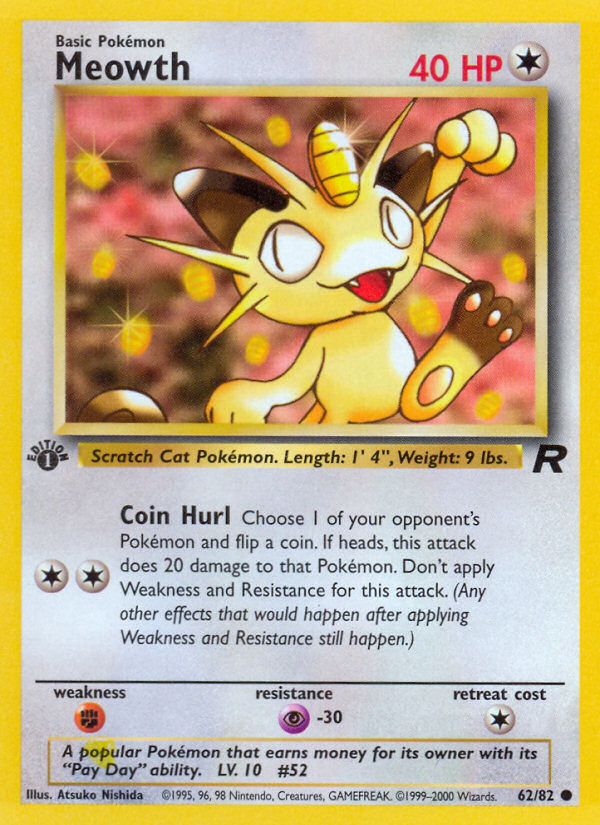 Meowth (62/82) [Team Rocket 1st Edition] | Cracking-Singles