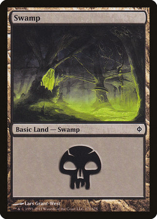 Swamp (171) [New Phyrexia] | Cracking-Singles