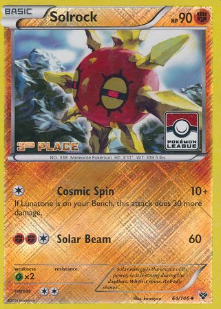 Solrock (64/146) (3rd Place League Challenge Promo) [XY: Base Set] | Cracking-Singles