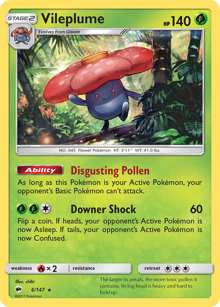 Vileplume (6/147) (Prerelease Kit Exclusive) (Theme Deck Exclusive) [Sun & Moon: Burning Shadows] | Cracking-Singles