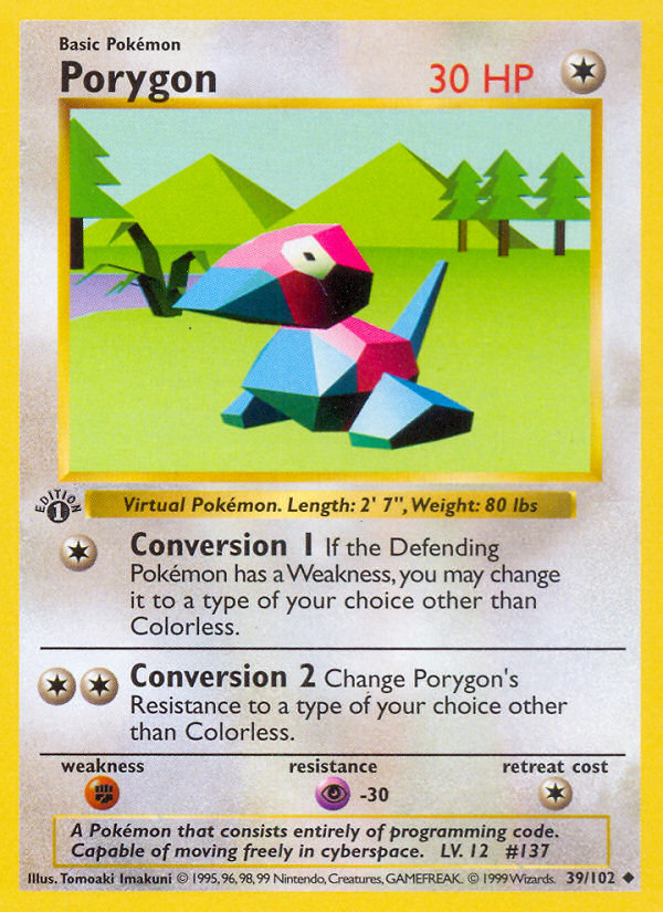 Porygon (39/102) (Shadowless) [Base Set 1st Edition] | Cracking-Singles