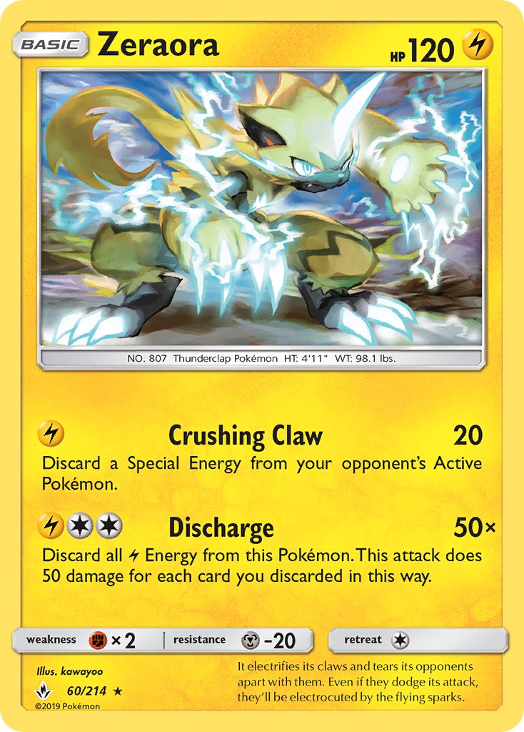 Zeraora (60/214) (Cracked Ice Holo) (Theme Deck Exclusive) [Sun & Moon: Unbroken Bonds] | Cracking-Singles