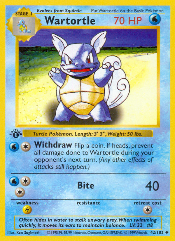 Wartortle (42/102) (Shadowless) [Base Set 1st Edition] | Cracking-Singles