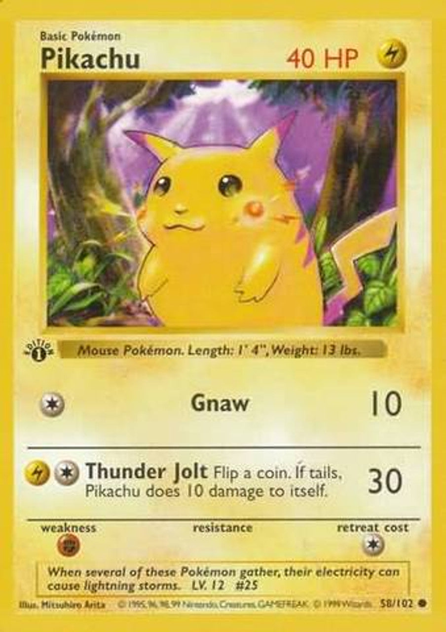 Pikachu (58/102) (Red Cheeks Misprint) [Base Set 1st Edition] | Cracking-Singles