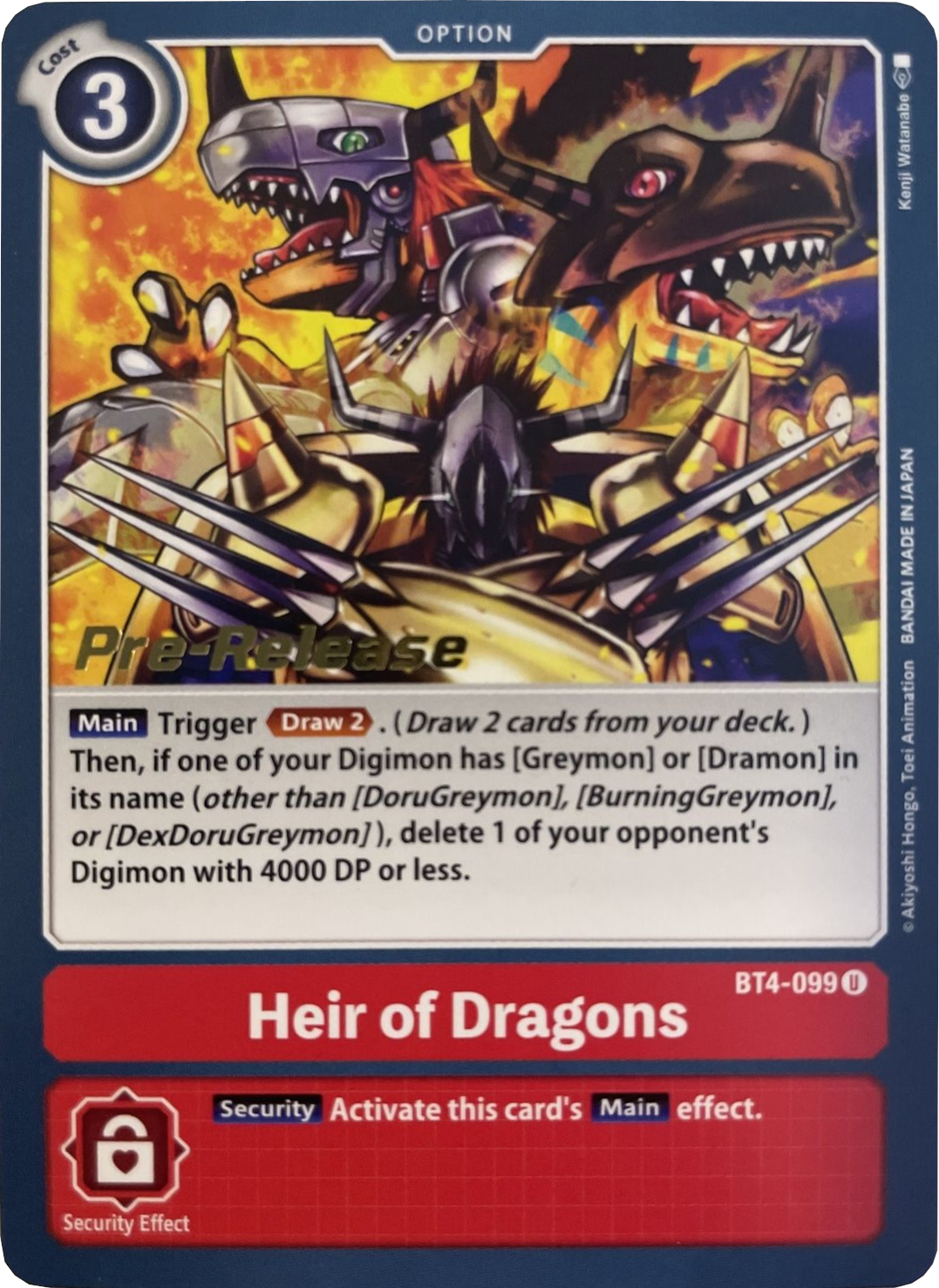 Heir of Dragons [BT4-099] [Great Legend Pre-Release Promos] | Cracking-Singles