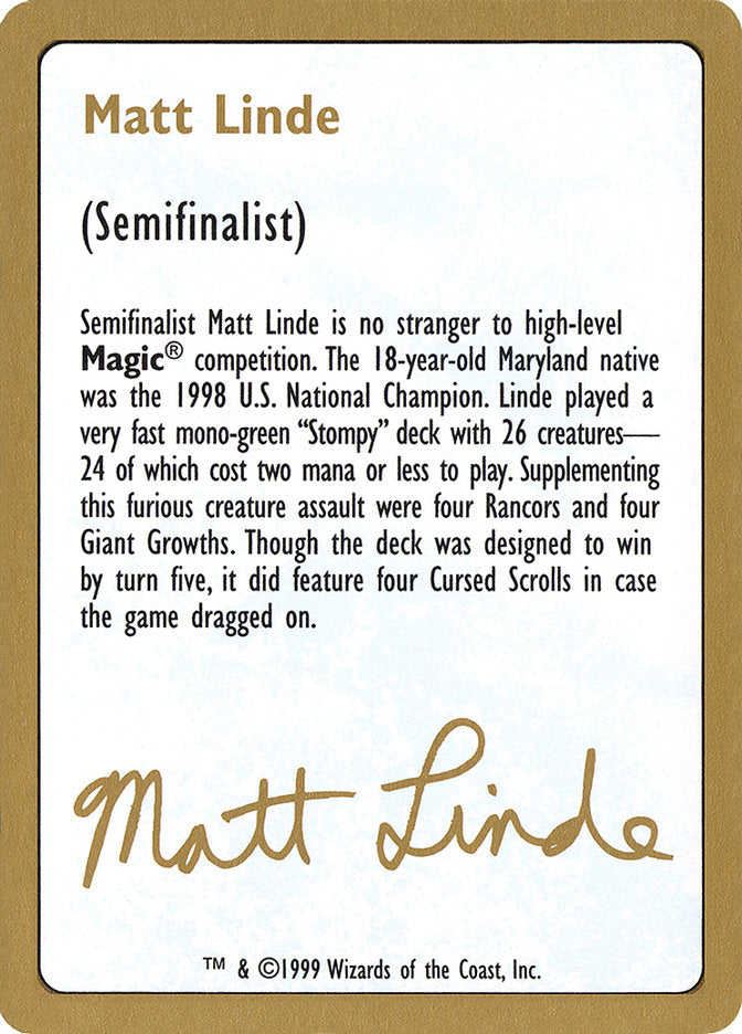 Matt Linde Bio [World Championship Decks 1999] | Cracking-Singles