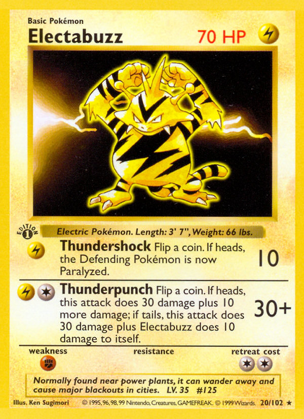 Electabuzz (20/102) (Shadowless) [Base Set 1st Edition] | Cracking-Singles