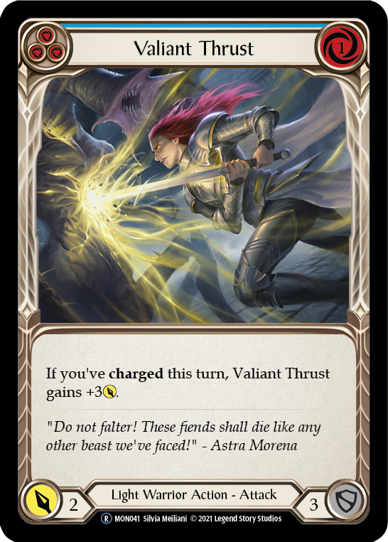 Valiant Thrust (Blue) (Rainbow Foil) [U-MON041-RF] Unlimited Rainbow Foil | Cracking-Singles