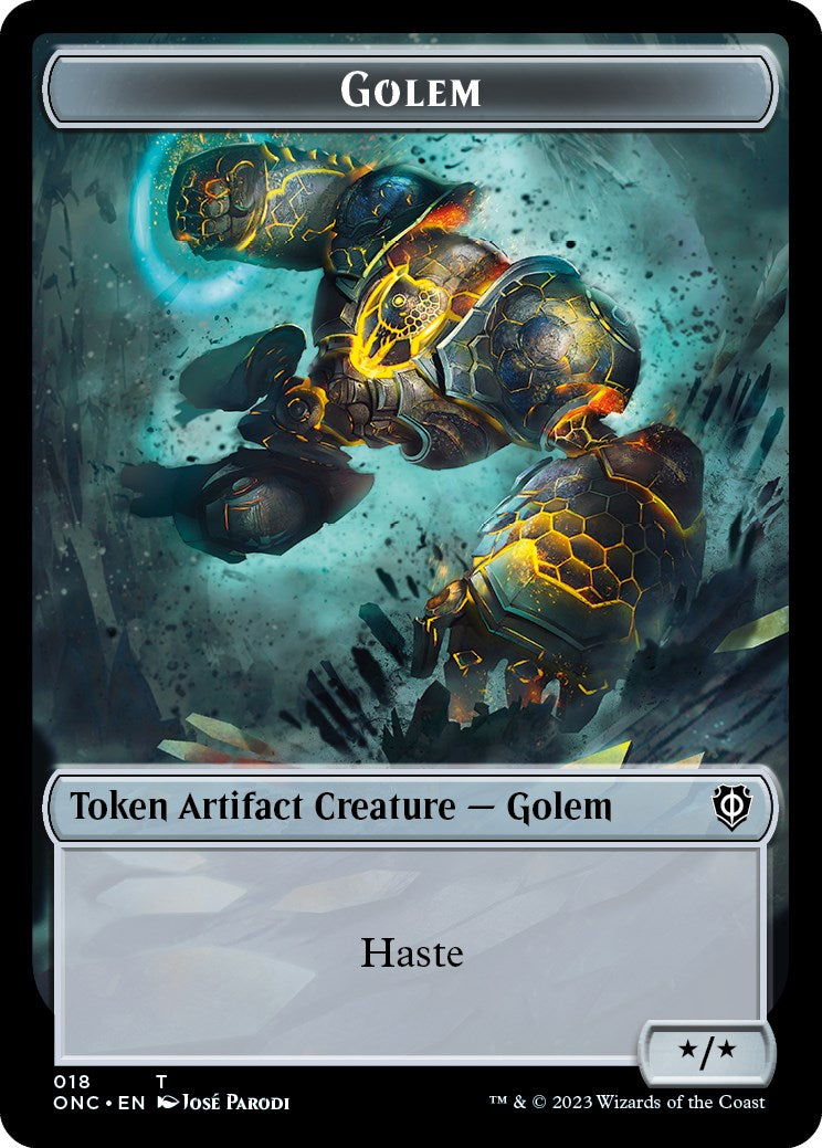 The Monarch // Golem Double-Sided Token [Phyrexia: All Will Be One Commander Tokens] | Cracking-Singles