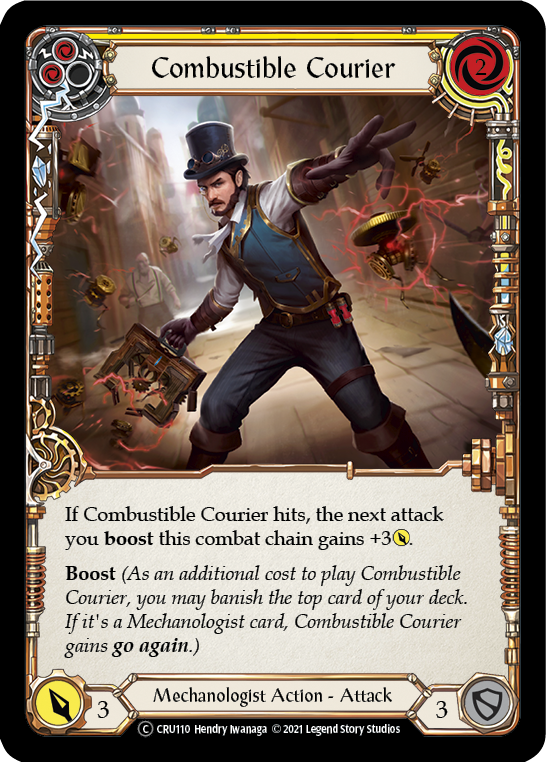 Combustible Courier (Yellow) (Rainbow Foil) [CRU110-RF] Unlimited Rainbow Foil | Cracking-Singles