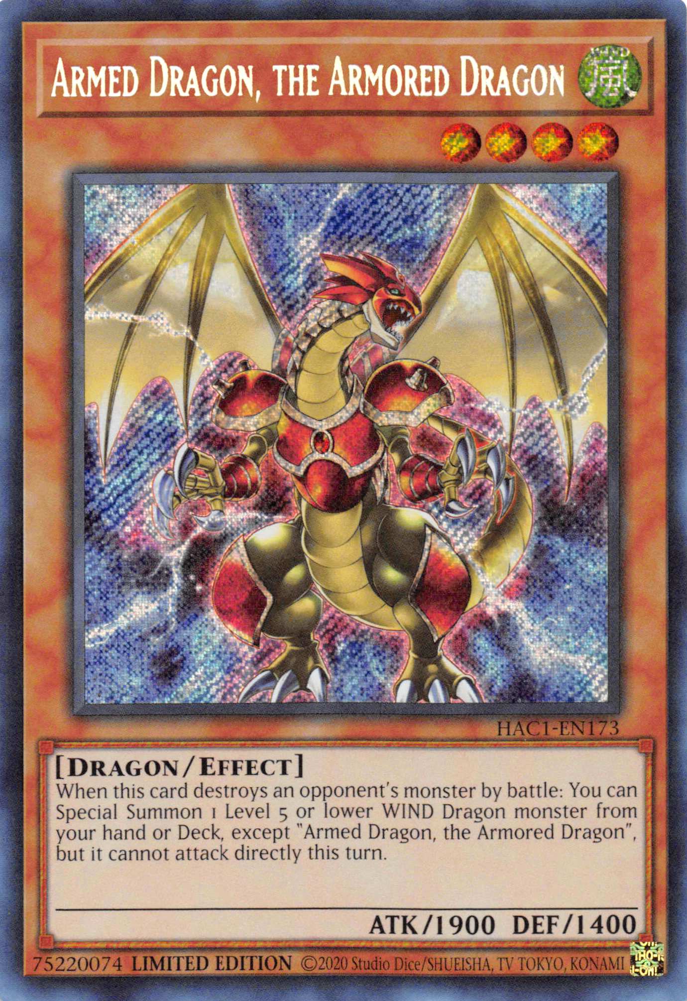 Armed Dragon, the Armored Dragon [HAC1-EN173] Secret Rare | Cracking-Singles