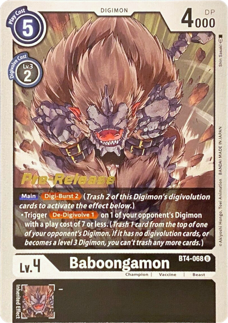 Baboongamon [BT4-068] [Great Legend Pre-Release Promos] | Cracking-Singles