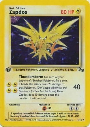 Zapdos (15/62) (Cosmos Holo) [Fossil 1st Edition] | Cracking-Singles