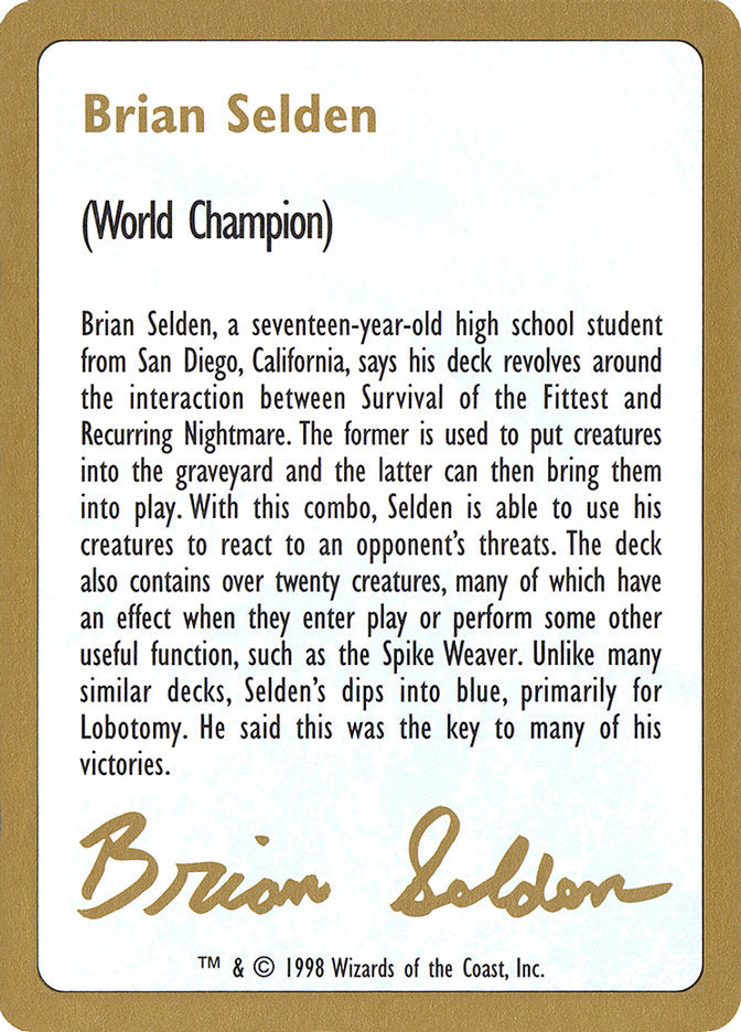 Brian Selden Bio [World Championship Decks 1998] | Cracking-Singles