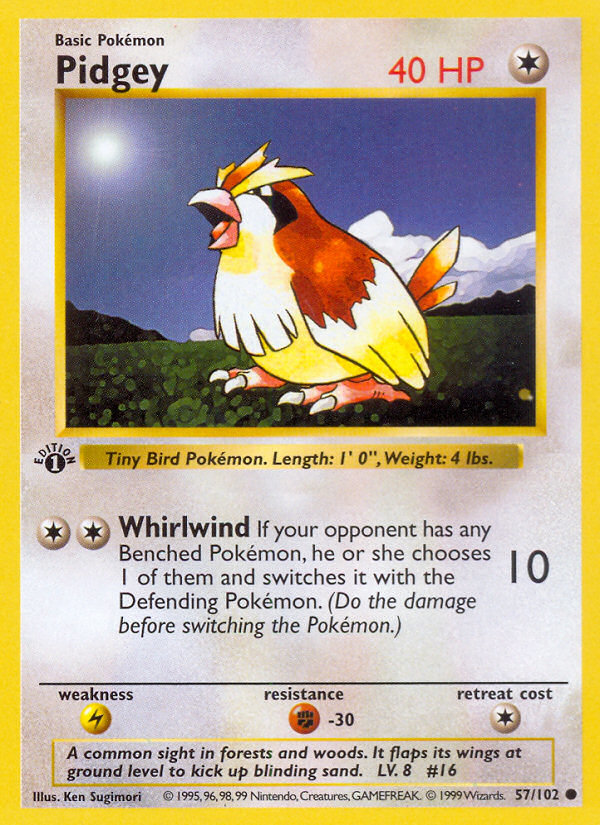 Pidgey (57/102) (Shadowless) [Base Set 1st Edition] | Cracking-Singles