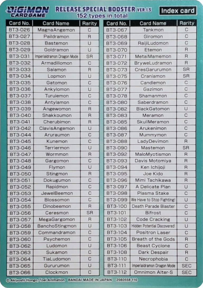 Release Special Booster Ver.1.5 Index Card (Player 2) [Release Special Booster Ver.1.5] | Cracking-Singles