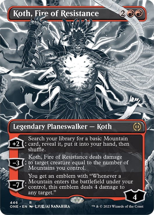 Koth, Fire of Resistance (Borderless Manga Step-and-Compleat Foil) [Phyrexia: All Will Be One] | Cracking-Singles