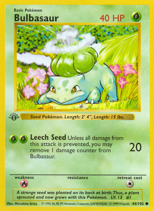 Bulbasaur (44/102) (Shadowless) [Base Set 1st Edition] | Cracking-Singles