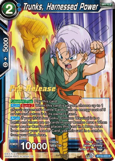 Trunks, Harnessed Power (BT16-033) [Realm of the Gods Prerelease Promos] | Cracking-Singles