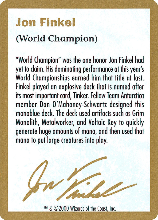 Jon Finkel Bio [World Championship Decks 2000] | Cracking-Singles